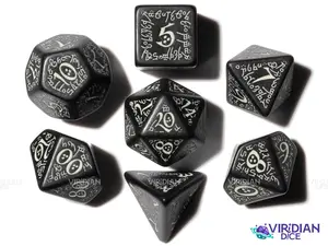 Elvish (Black & Glow In The Dark Green) | Dice Set (7) | Q Workshop