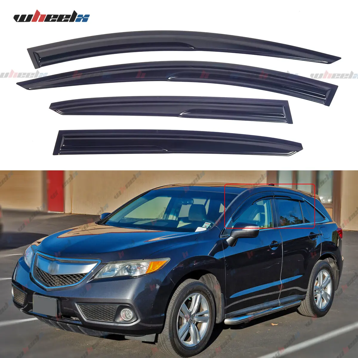 2013-2018 Side Window Deflectors & Visors, Acura RDX All Models 4-Piece Acrylic Rain Guards, Dark Smoke, All-Weather UV Protection, Non-Scratch Easy Installation