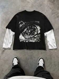 Men's Two-Piece Patchwork Colorblock Short Jacket, Graphic Print, Loose-Fitting, All Seasons, Casual Streetwear, Unisex