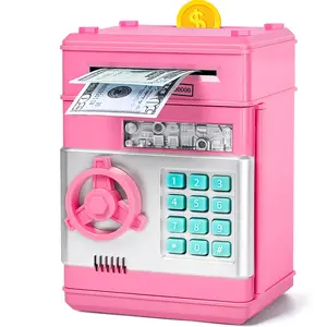 Pink/black  Piggy Bank for Kids with Password Code Lock and Auto Grab Bill Slot, Real Money Cash Coin Can Saving Box Electronic Money Safe Bank, Hot Gift for 4 7 8 9 10 11 Year Old Boys Girls