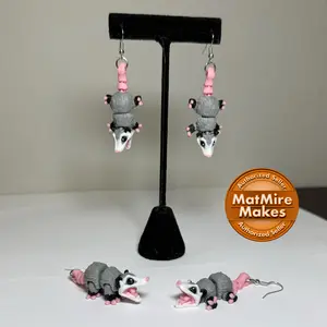 3D Printed Screaming Possum Earrings, Smiley Possum Earrings