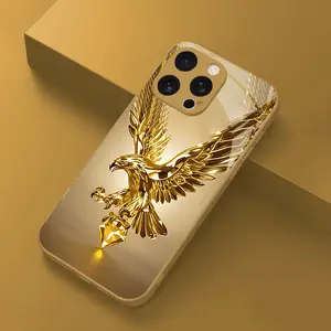 Golden eagle bird creative design pattern fashionable and beautiful glass phone case for iPhone 17/16/15/14/13/12/11/6/7/8/X/XS/XR/XSMAX personalized anti-drop creative advanced sense glass phone case BLJS101AJWD