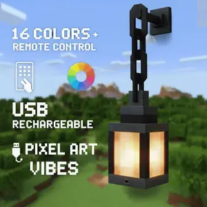 16 Colors Gradient Night Light, Rechargeable Remote Control Wall Mount Game Lamp, Easy Install Bedroom Home Decor, Ideal Gift for Minecraft Fans, Gamers and Kids #MinecraftDecor #GamingRoomLight #PixelNightLight #HomeOrnamentGift
