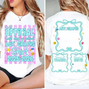 of School T-shirt, Autographs 2026 T-shirt, Senior 2026 Shirt, Official Autograph, Bruh We Out, Stripes Floral Sublimation T-shirt