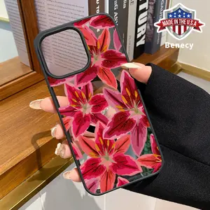 Magnetic Soft Case for iPhone 16 15 14 Pro Max 13 12 11 XR E XS Plus Non-Yellowing Drop Protection Transparent Acrylic Lily Cute Colourful Flowers Pattern Shockproof Silicone Cover Supports Wireless Charging.