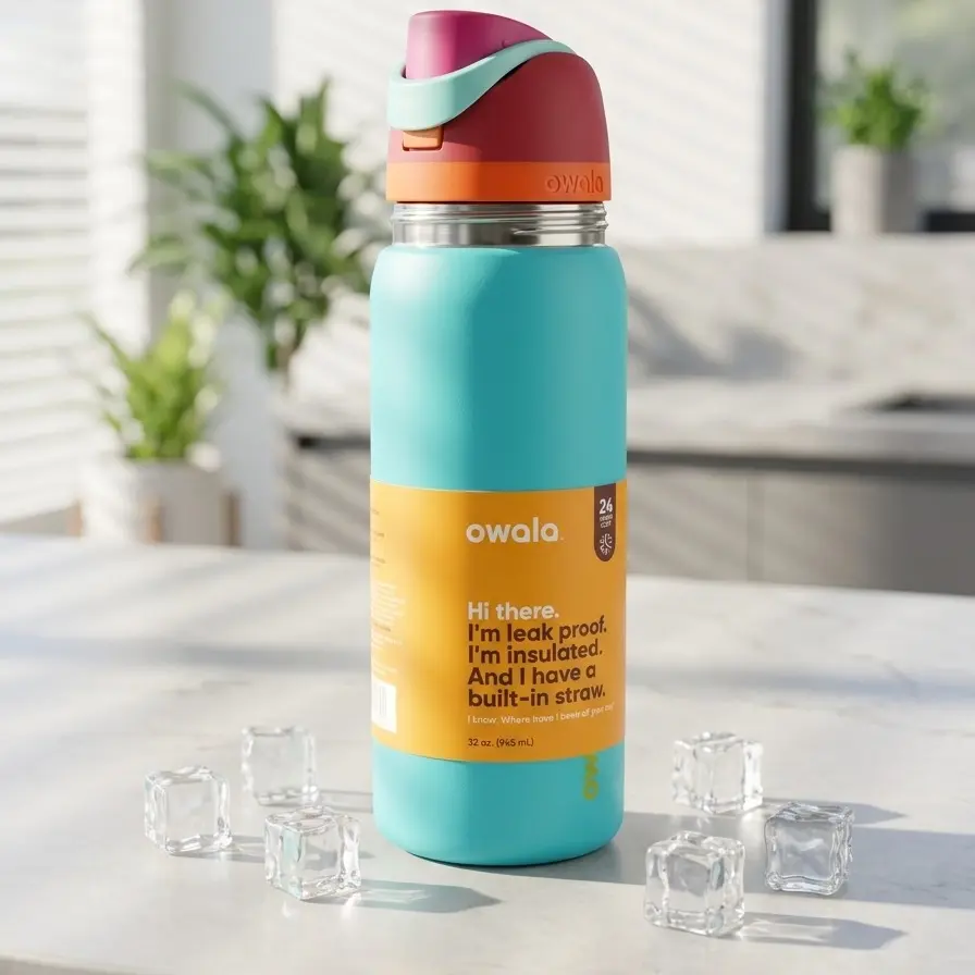 32oz Vacuum Insulated Stainless Steel Water Bottle, Leakproof Flip Straw Tumbler with Handle, Portable Sports Travel Cup