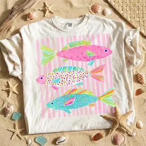 Comfort Colors® Preppy Fish Tshirt, Summer Vibes, Colorful Fish Watercolor Tshirt, Whimsical Coastal