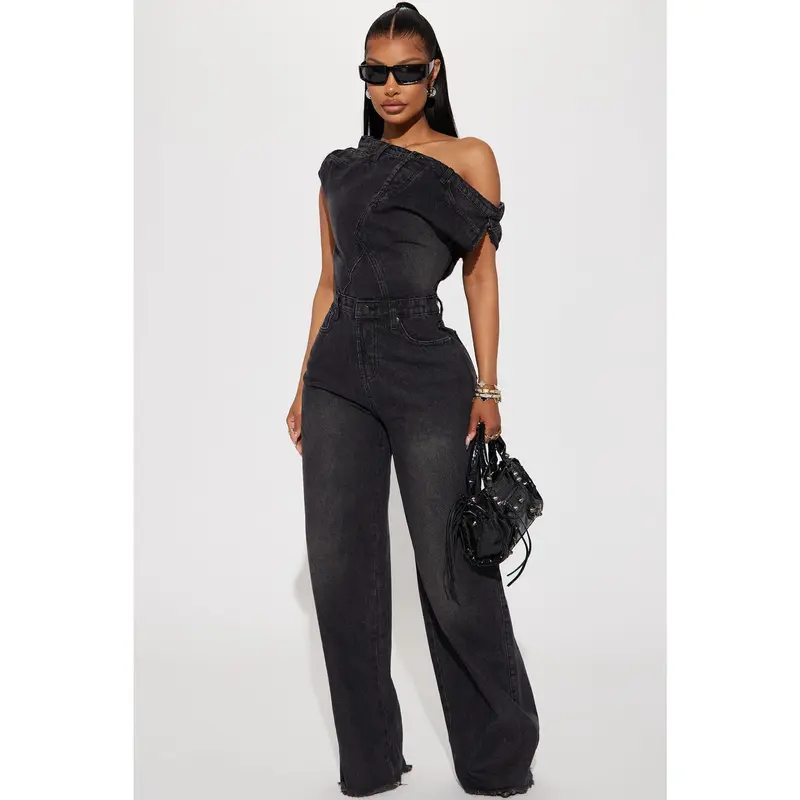 black denim jumpsuit - TikTok Shop