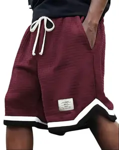 Plus Size Men's Knitted Waffle Fabric Shorts - Extra-Large/XL Plain Gray Menswear Bottoms, Loose-Fitting, Breathable, Soft, Adjustable Elastic Drawstring Waist, Stretch, Street Casual Summer Shorts