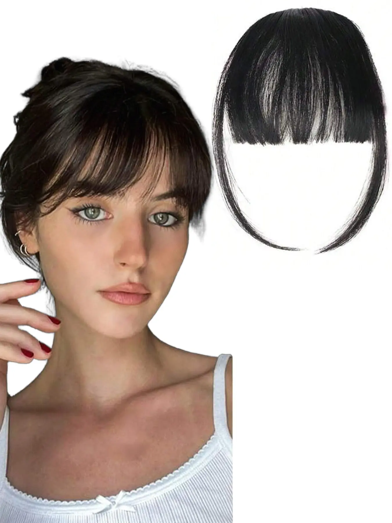 Clip-On Bangs Hairpiece, Synthetic Straight Bangs with Side Sweeps, Women's Forehead Hair Extension, Suitable for All Face Types, Daily Wear, Synthetic Hair Extensions, Fake Bangs, Clip In Bangs