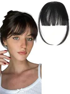 Clip-On Bangs Hairpiece, Synthetic Straight Bangs with Side Sweeps, Women's Forehead Hair Extension, Suitable for All Face Types, Daily Wear, Synthetic Hair Extensions, Fake Bangs, Clip In Bangs
