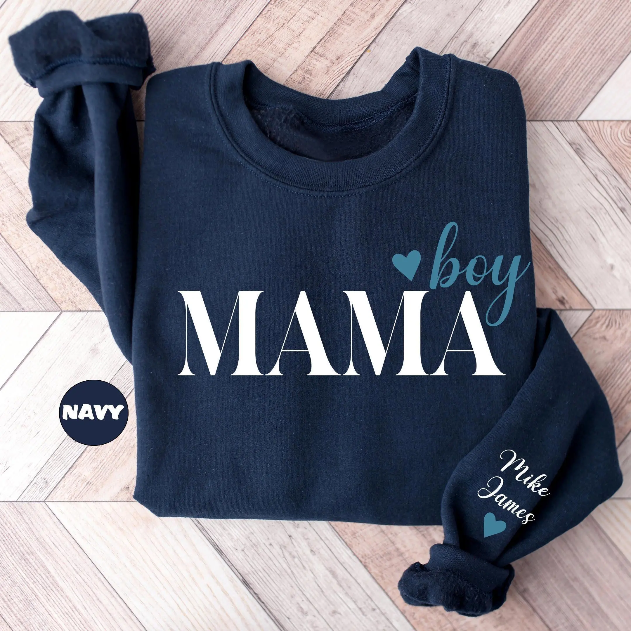 Personalized This Mama Wears Her Heart On Her Sleeve Sweater, Custom Mom With Kids Names Hoodies, Motherhood Gift, Mother's Day Gifts