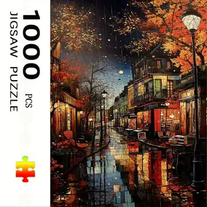1000 Piece Night City Street Theme Jigsaw Puzzle Game, Large Adult Family Interactive Toy, DIY Home Decor Brain Challenge, Holiday Scene, Mixed Colors