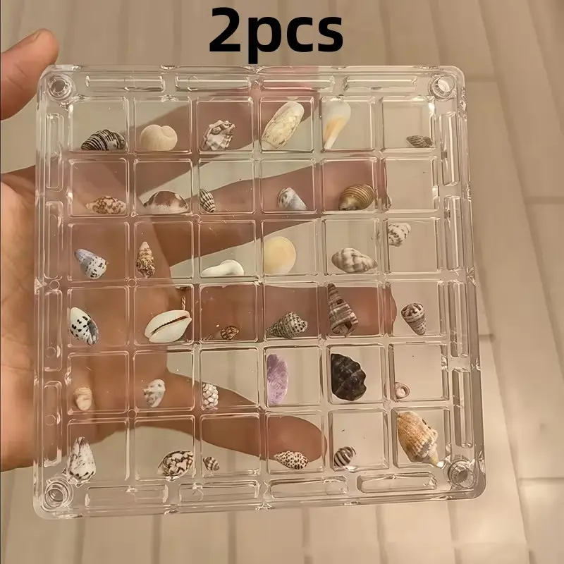 2 Pieces 36-Slot Mini Shell Storage Display Boxes, Storage Containers, Transparent Large Grid Compartments, Ideal for Storing and Displaying Shells on the Beach