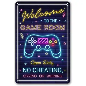 Welcome to the Game Room Sign - Cool Gaming Decor Gifts for Boys and Teens |   Perfect Game Room Accessories and Decor, 12*8 inch Tin Decoration