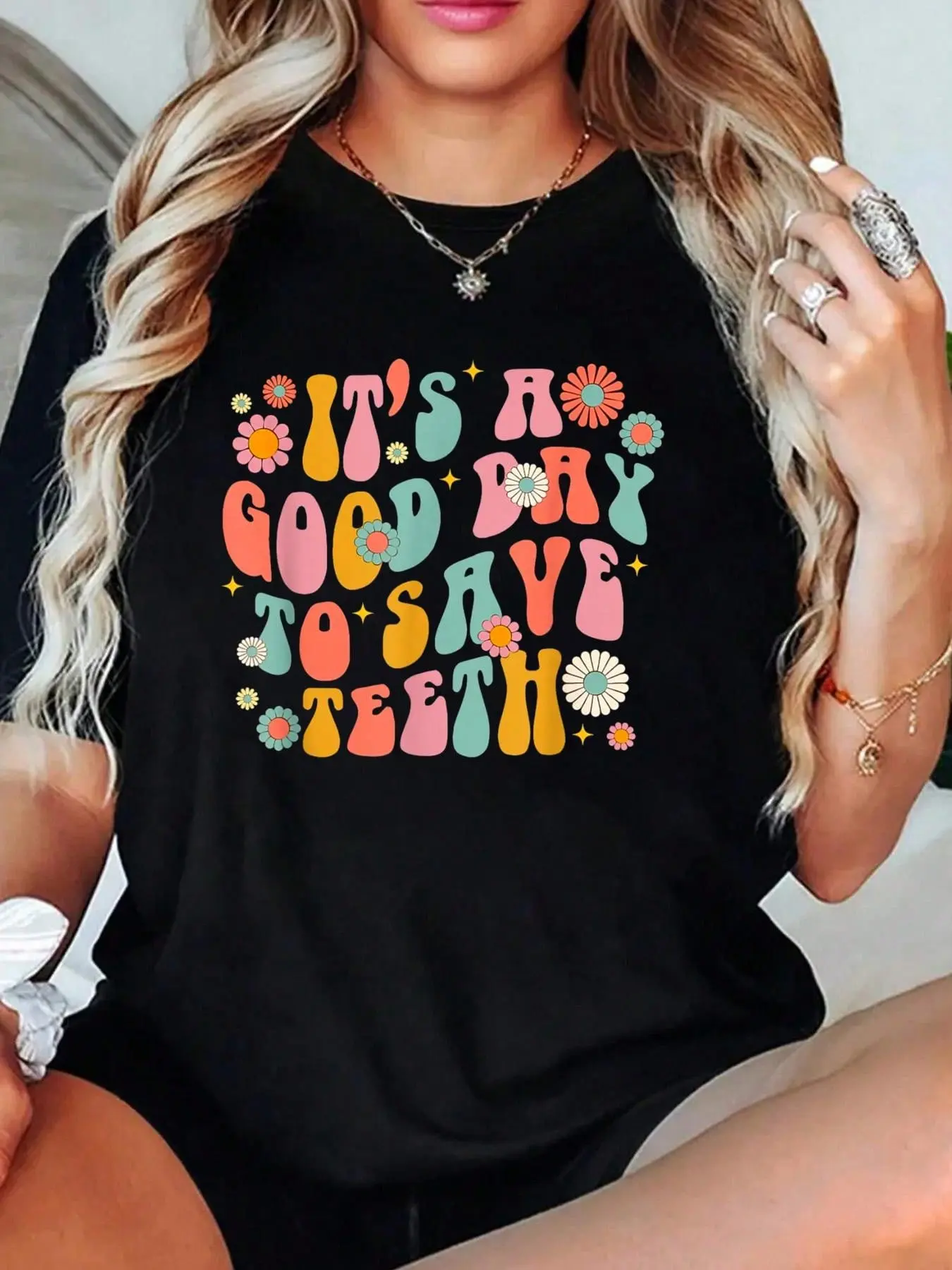 100% Cotton Tops For Women Retro It's A Good Day To Save Teeth Dental Dentist Hygienist T-Shirt Graphic Tee