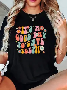 100% Cotton Tops For Women Retro It's A Good Day To Save Teeth Dental Dentist Hygienist T-Shirt Graphic Tee