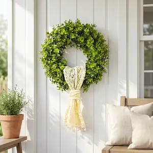 20in Lacy Decorative Bohemian-Style Tablecloth & Seasonal Wreath - French Country Home Decor for Front/Back Door, Indoor Use