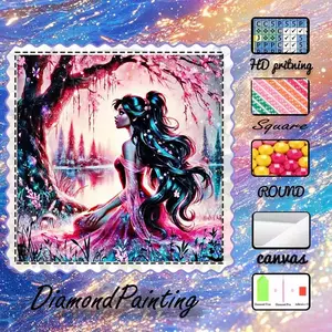 DIY 5D velvet fabric diamond painting handmade kit, AB diamonds, fairy dust diamonds, crystal diamonds for girls, trees, lakes, diamond embroidery, special craft diamond art kit, wall decoration, gifts for family, loved ones, and friends.