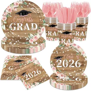 Class of 2026 Graduation Party Supplies,144Pcs Pink Floral Graduation Party Plates and Napkins Class of 2026 Congrats Grad Tableware Decorations for High School College Party Serve 24