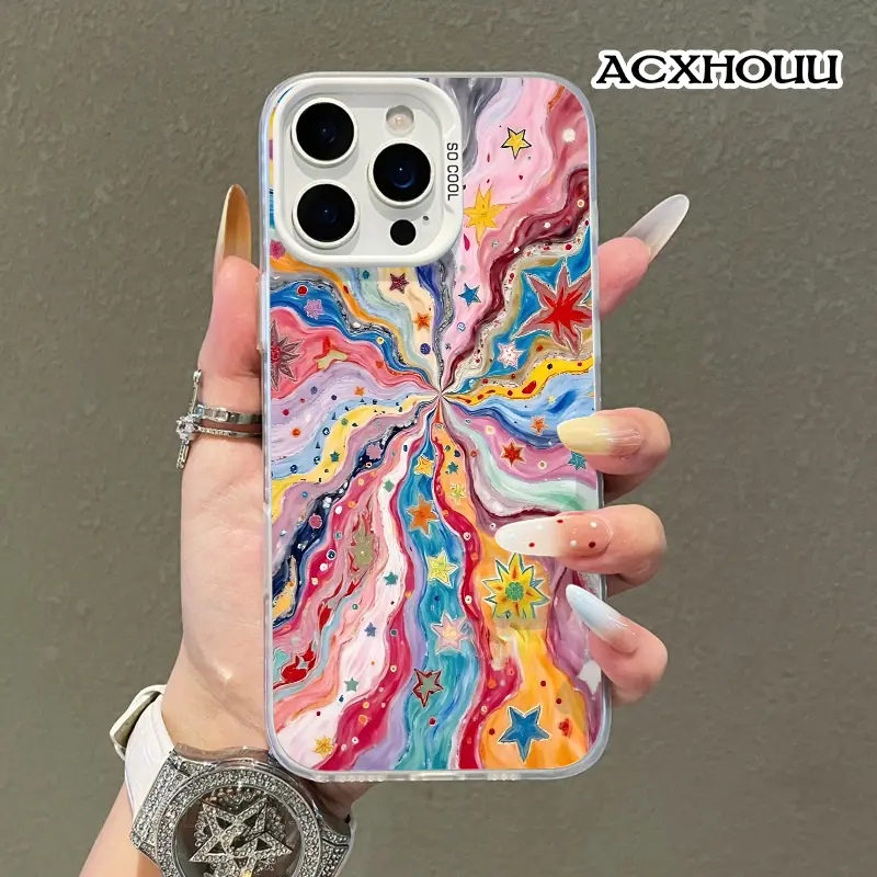 Softcase for iPhone 17 16 E Pro Max 15 Plus 14 13 12 11 XS XR Colorful Starburst Coquette Pastel Design Shockproof Lightweight Protective Case