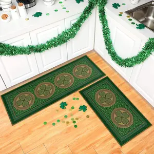 2pcs/3pcs St. Patrick's Day Kitchen Mat Set, Irish Clover Gnome Round Pattern Door Mats, Lucky Non-Slip Decor for Holiday Cooking