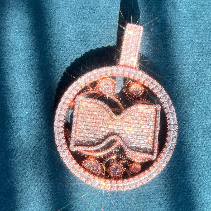 Customized rose gold hourglass jewelry VVS rotatable and maneuverable hip-hop hourglass ice personalized customized full diamond pendant, hip-hop street culture jewelry