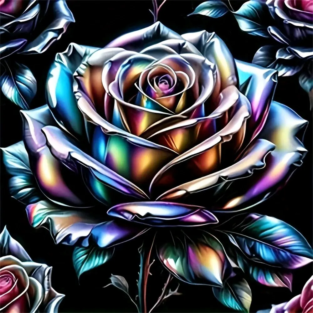 Metallic Rainbow Gradient Rose, Multiple sizes available including square diamonds, 5D DIY diamond painting set, Diamond pattern design, diamond art embroidery designs kit furniture decor, Diy Craft Supplies
