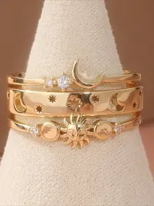 Delicate Moon Design Ring Crescent Moon Inset Synthetic Zircon Rings Handmade Half Moon Stacking Dainty Ring Set Elegant Gemstone Ring Couple Ring, Gift for Her