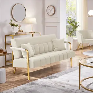 1pc Modern  Luxury Loveseat  With Metal Frame And 2 Pillows Soft Couches For Living Room, Bedroom, Guest Room, Black/White drawers Sofa