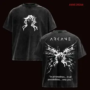 Viktor and Jayce Arcane Anime Double Printed Vintage Washed Tee Unisex Oversize Anime Manga Washed Heavyweight Cotton T-shirt