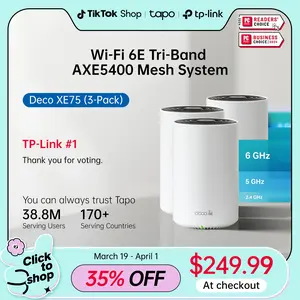 TP-Link Deco XE75 (3-pack) Wi-Fi 6E Tri-Band AXE5400 Mesh System – 7200 Sq.Ft Coverage, AI-Driven Mesh, 6GHz Band, Engadget Rated Best Mesh for Most People, Replaces WiFi Router and Extender