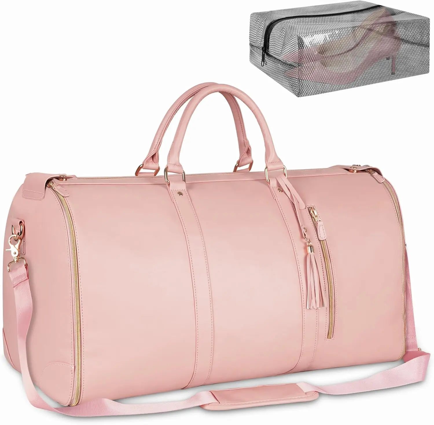 Convertible Garment Bag for Women, PU Leather 3-in-1 Travel Duffel, Wrinkle-Free Carry On Luggage with Shoe Pouch, Travel Duffels