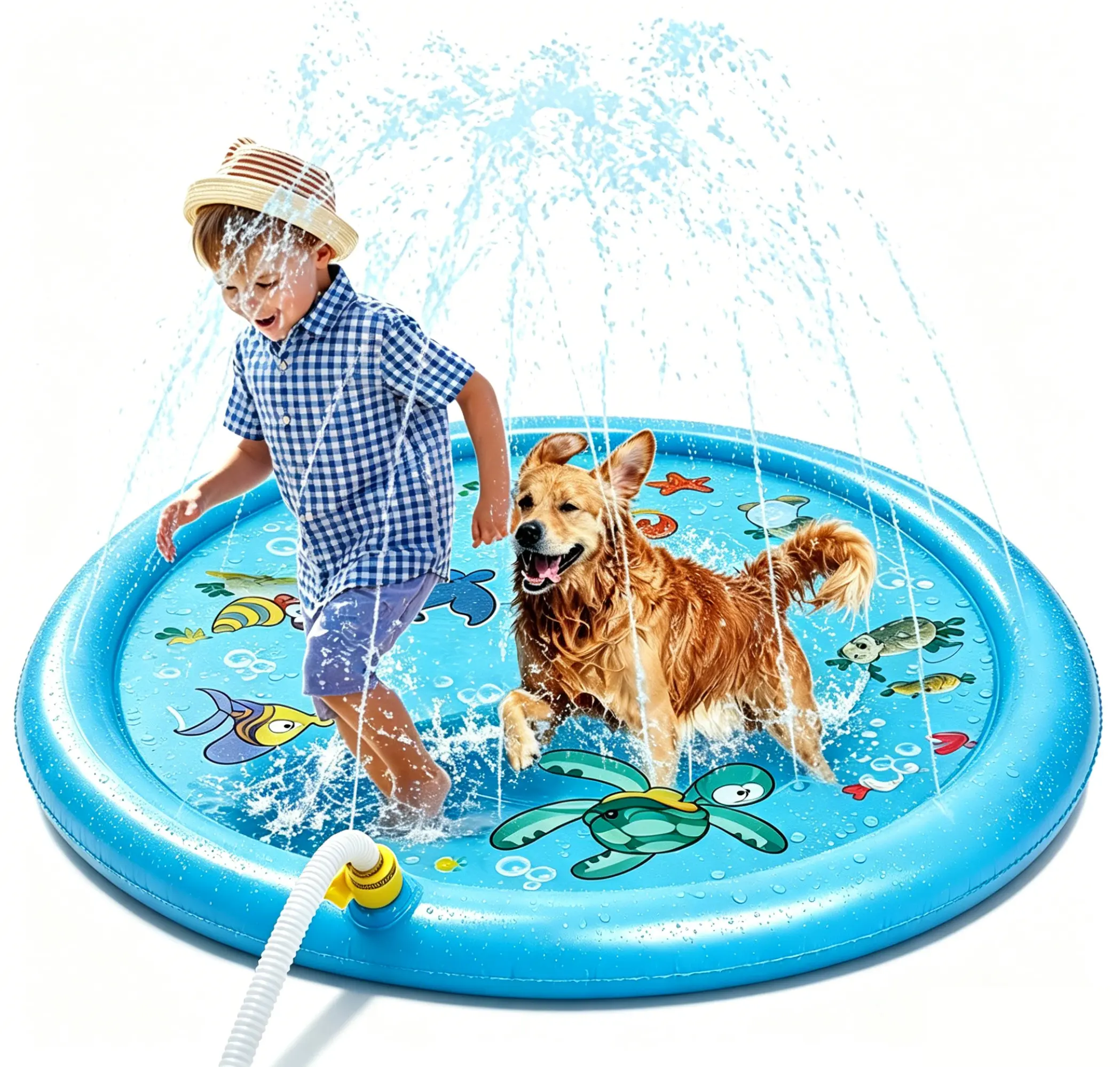 Splash Pad,play mat, Non-Slip Thicken Splash Pad for Kids Ages 4-8 Toddler Baby Splash Sprinkler Pad Dog Pool Summer Outdoor Water Toys for Boys Girls, 40'' Blue