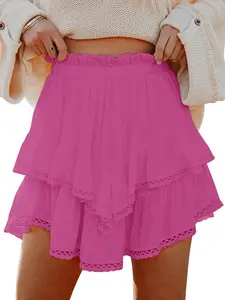Women's High-Waist Boho Flowy Ruffle Tiered Casual Sporty Skorts - Crochet Butterfly Mini Skorts with Tennis Attire Functionality for Golf, Outdoor Sports