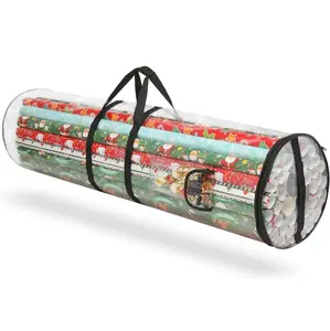 Wrapping Paper Storage - Fits 20 Standard Rolls of Wrapping Paper - Breathable Fabric, Waterproof Gift Wrapping Organizer Storage, Home Organization (Black)
