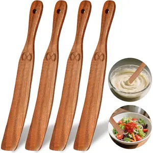 4 count Skinny Spurtle for Sourdough Starter, Reaching Bottom of Jars, Dough Whisk, Stirring, Mixing, Spreading, Wooden Stir Spurtles, Kitchen Tools for NonStick Cookware,  for Sourdough Lovers