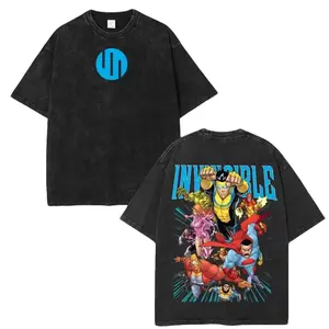 Vintage Washed Invincible Superhero Oversized T‑Shirt From fashion wear, Retro Omni‑Man Comic Graphic Tee, Hip‑Hop Streetwear Casual Short Sleeve Top, Loose Fit Stylish Shirt For Men Women, Trendy Daily Outfit For Invincible Fans