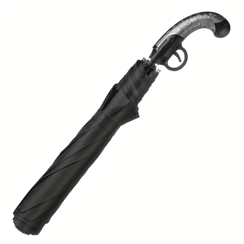 Vintage Western Gun Folding Umbrella - Old West Charm And Style, Semi-Auto Compact Flintlock Pistol Design For Men