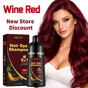ALVP Herbal 5-in-1 Hair Dye Shampoo 2026 Wine Red Color for Women Men 100% Gray Coverage Long Lasting Nourishing Scalp Vegan Cruelty Free 500ml Natural Ginseng Polygonum Multiflorum