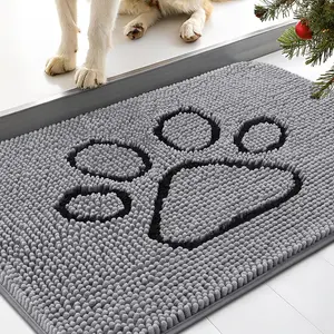 Dog Door Mat for Muddy Paws - Absorbent Dirt Trapper Non-Slip Washable Mat, Quick Dry Chenille, 30x20 Inches, Grey