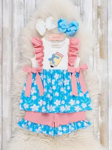 Playtime Pencil Bows Embroidered Ruffle Outfit