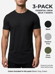 Mens 3 Pack Cotton Hipster Hip Hop Longline Crewneck T-Shirt,Menswear Casual Tshirt Tops,TikTokShopdealsforyou