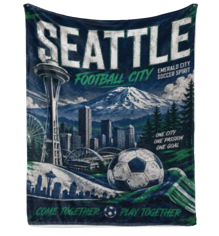 Unisex Seattle Football Enthusiasts Plush Blanket - Breathable Emerald City Soccer Fan Throw, Ultra-Soft Textile Decor for Bed & Sofa, Machine Washable