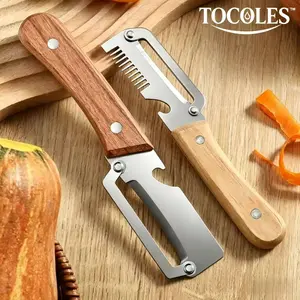 Multi-Functional Vegetable Peeler for Kitchen, Ultra-Sharp Stainless Steel Blade with Wooden Handle and Bottle Opener, For Vegetables or Fruits that Need to Be Peeled (2 Pcs)