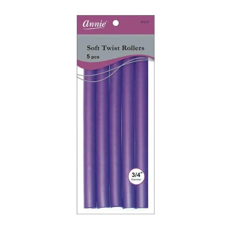 Annie #1210 Heatless Foam Curls Hair Rollers, 3/4" Purple Soft Twist Rollers, 5-Piece Haircare Styling Tool, Foam Hair Rollers