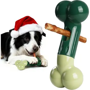 Bully Stick Holder for Aggressive Chewers: Indestructible Dog Toy Prevents Choking No More Swallowed Ends, Bacon Flavored Nylon Tough Chew Toy to Keep Them Busy Medium/Large Dogs, Green Festive Squeaky Pet Set
