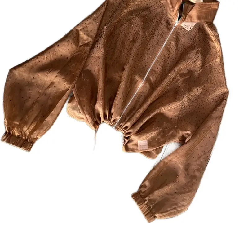 Sheer Oversized Rhinestone Zip-Up Jacket