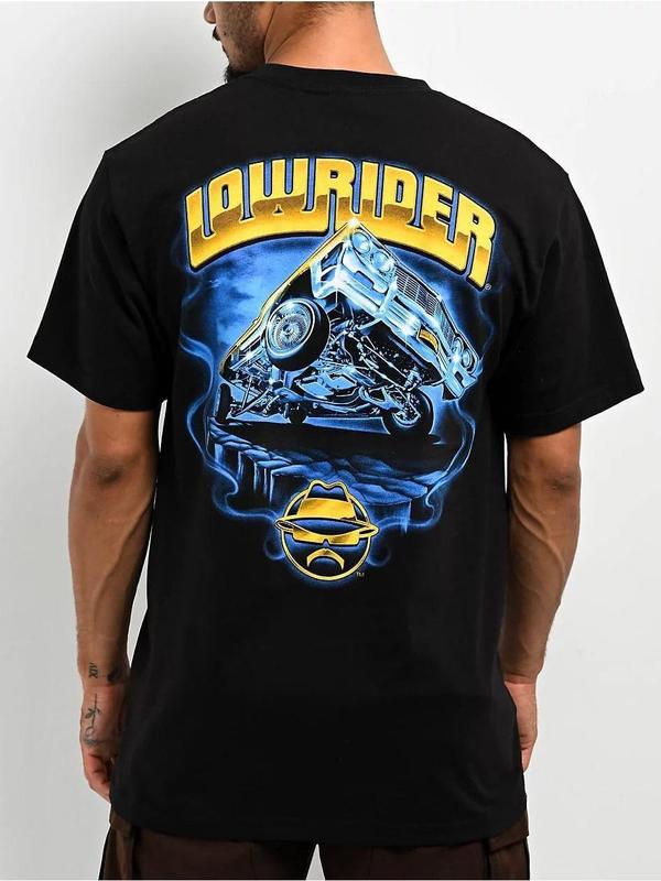 Lowrider 4 On 3 Black T-Shirt Top Cotton Man Streetwear Crewneck Tropical Shortsleeve Casual Menswear