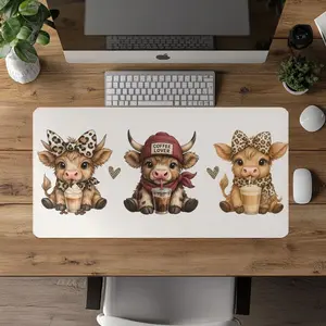 Highland Cow Desk Mat, Coffee Addict Highland Cow Mousepad, Cute Desk Accessories, Cow Lover Desk Pad, Girly Mousepad, Aesthetic Desk Decor